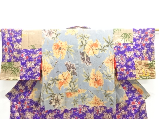 アンティーク 江戸縮緬 ハイビスカス模様胴抜き長襦袢